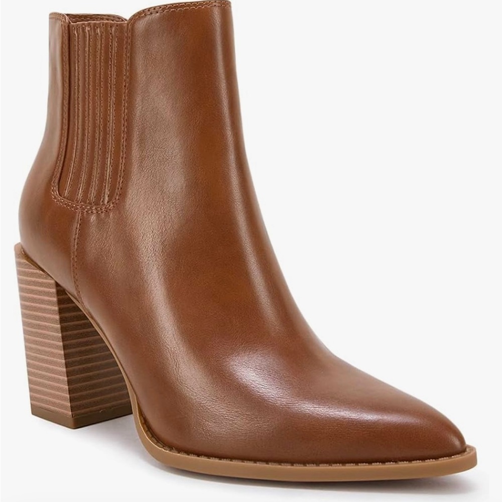 Womens Booties Pointed Toe Stacked Heel Fashion Chelsea Ankle Boots